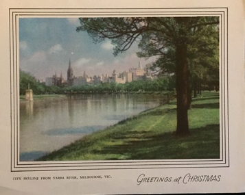Print: Greetings at Christmas - City skyline from Yarra River Melbourne