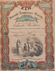 Certificate: Juvenile Temperance Society, Band of Hope