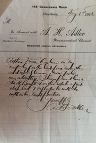 Letter - AH Adler, Pharmaceutical Chemist, 1916