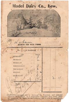 Invoice: Model Dairy Co., Kew