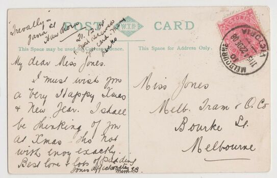 Reverse of Postcard - River Yarra at Studley Park, Kew