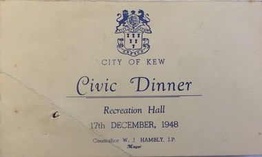 Programme for a Civic Dinner in the City of Kew