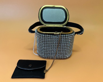 Black velvet and rhinestone evening bag