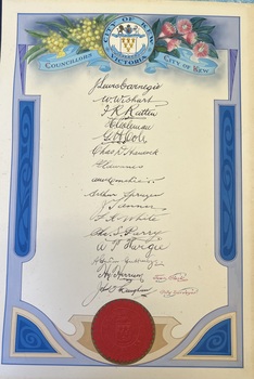 Councillor signatures - City of Kew To James Robbie Mather J.P. Mayor 1930-1931
