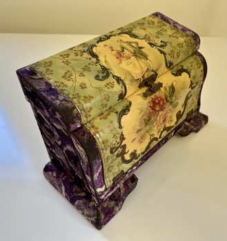 Upright, embossed celluloid, silk lined vanity dresser box