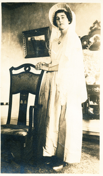 Alce Henty wearing Mary Ann Lawrence's Wedding Dress