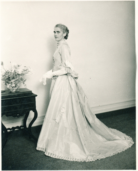 Two-piece pink silk afternoon outfit worn by a descendent of Mary Ann Henty