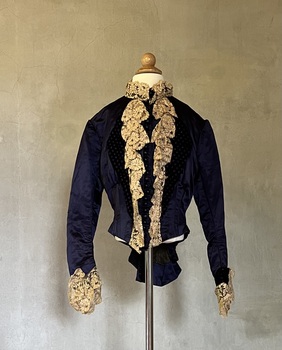Midnight blue silk and velvet bodice