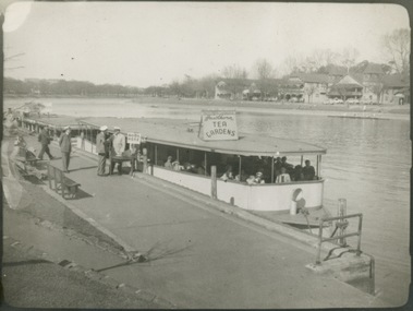Hicks' Cruiser berthed on the Yarra at Princess Bridge