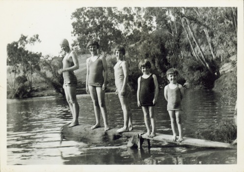 Children on a diving platform on the Yarra at Kew
