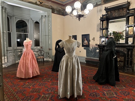 Exhibition - Fashion in the Age of Elegance 1840-1900. Costumes of Mary Ann Henty, nee Lawrence (1821-81). Dining Room, Villa Alba Museum, 2023