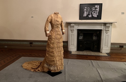 Exhibition - Fashion in the Age of Elegance 1840-1900. Costume of Caroline Michel (1851-1924).  Principal bedroom, Villa Alba Museum, 2023