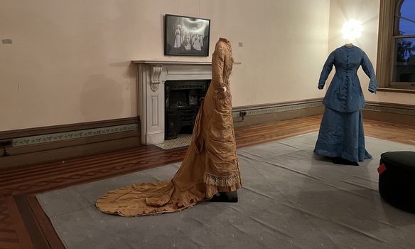 Exhibition - Fashion in the Age of Elegance 1840-1900. Costumes of Caroline Michel (1851-1924).  Principal bedroom, Villa Alba Museum, 2023