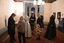 Exhibition - Fashion in the Age of Elegance 1840-1900. Costumes of Mary Ann Henty, nee Lawrence (1821-81). Dining Room, Villa Alba Museum, 2023. L-R Dr Elizabeth Rushen, Jenn Burgess, Laura Jocic, Deb Tout-Smith