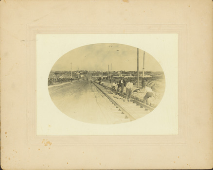 Construction of the electric tram line in Riversdale Road, Surrey Hills