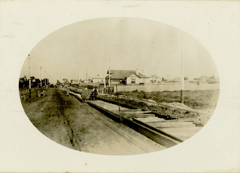Construction of the electric tram line in Riversdale Road, Surrey Hills