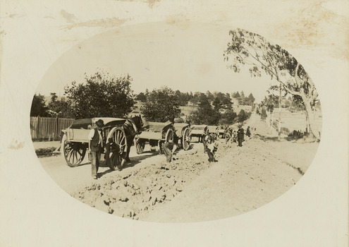 Construction of the electric tram line in Riversdale Road, Camberwell