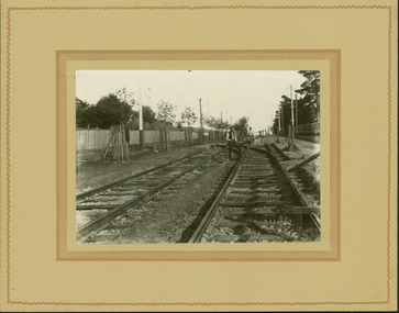 Electric tram line construction in Cotham Road, Kew