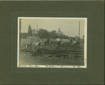 Electric tram line construction on the corner of Cotham & Glenferrie Roads, Kew