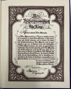 Testimonial - Joint Address to His Majesty King King Edward VII from the Municipalities of Victoria 1901