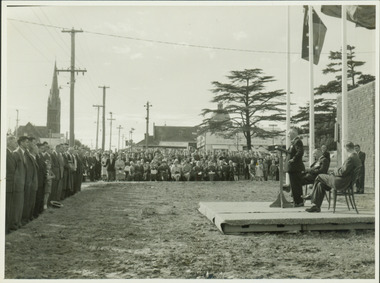 Anzac Day Service in front of the Kew City Hall and World War II Memorial