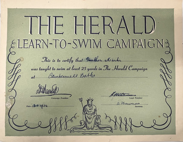 Certificate, The Herald: Learn-to-Swim Campaign, 1954