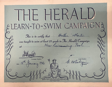 Certificate, The Herald: Learn-to-Swim Campaign, 1953