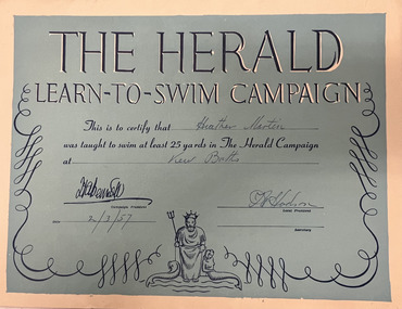 Certificate, The Herald: Learn-to-Swim Campaign, 1957