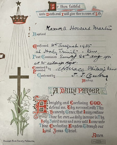 Certificate, Holy Trinity Church, Kew: Confirmation Certificate, 1935