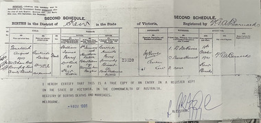 Legal record - Certified copy of a birth certificate of Gertrude Daisy Perry, 1910