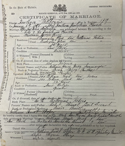 Legal record - Marriage Certificate: William James Perry and Gertrude Henrietta Bisset, 1908
