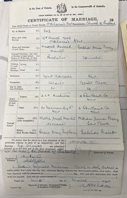 Legal record - Marriage Certificate: Maxwell Howard Martin and Gertrude Daisy Perry, 1943