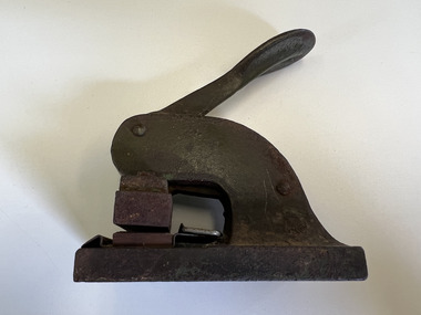 Equipment - Document embosser and copper stencil, c.1934