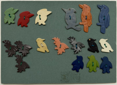 Animal buttons on green card, 1930