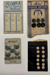 4 commercial cards of buttons, 1920s - 1950s