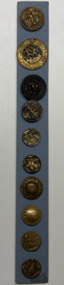 10 buttons on blue card, 1850s onwards