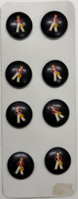 8 buttons on white card, 1950s
