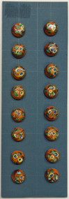 16 buttons on blue card, 1910s
