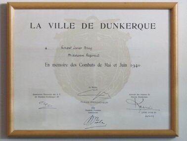 Certificate - Printed certificate, La Ville De Dunkerque, 20/06/2019