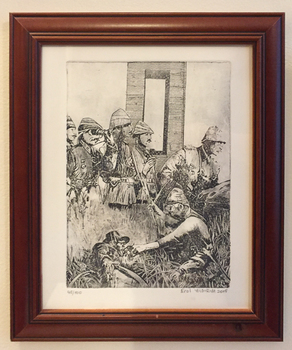 On the revers of the print is a label with the following information.   'Biography of the Artist / Colonel Erol YILDIRIM (Ret'd) Born in 1959 in Bolu / Turkey, he completed his secondary education in Izmir, and began his military education at the Army War College in 1977.  His career in arts started by attending the art club of the military college.  He has organised 9 private exhibitions and taken part in 52 group exhibitions.  He has won the following 8 awards.    - 2009, 2010, 2011, 2012, 2013, 2014 Artmajeur Silver Awards  - 2014 The XV Ex lib's Biennial as 'Selected exlibris' Miata Museum Ostrow Wielkopolski - POLAND  - 2014 The 3rd Guangzhou International Exlibirs and Mini Print Biennial as 'selected exlibris guangzhou china' 