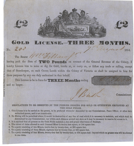 Document - Gold License, 07/08/1854