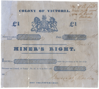 Document - Miner's Right issued to William Fittall, 06/1855