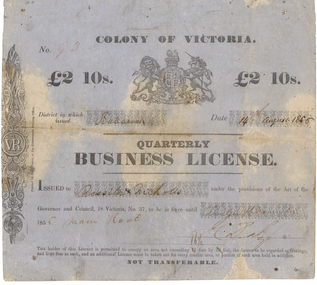 Document - Business License, 14/08/1856