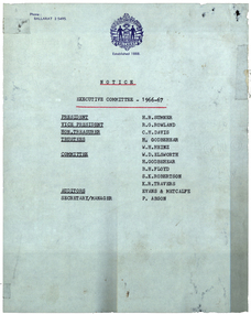Document, Old Colonists' Club Ballarat Executive Committee 1966-67, 1966