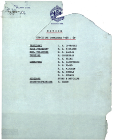 Document, Old Colonists' Club Ballarat Executive Committee 1968-69, 1966