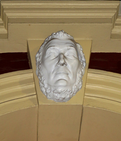Photograph - Photograph - Colour, Clare Gervasoni, Sculptural portrait over the door to the Ballarat Old Colonists' Club, 2016, 05/2016