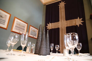 Photograph - Colour, Dining Under the Replica Eureka Flag at the Ballarat Old Colonists' Hall, 2017, 23/03/2017