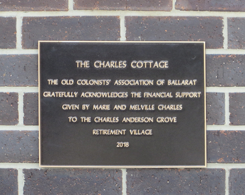Photograph - Photograph - Colour, The Naming of the Charles Cottage at the Old Colonist's Association Retirement Village, Charles Anderson Grove, 2019, 22/09/2019