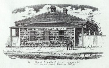 Drawing of a bluestone building
