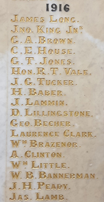 Photograph, Clare Gervasoni, Names on the Marbles at the Ballarat Old Colonists' Hall, 1916, 2020